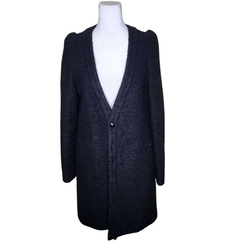 Izzue Collection Boucle Wool Mohair Puff Sleeve Coat Womens Size S Black